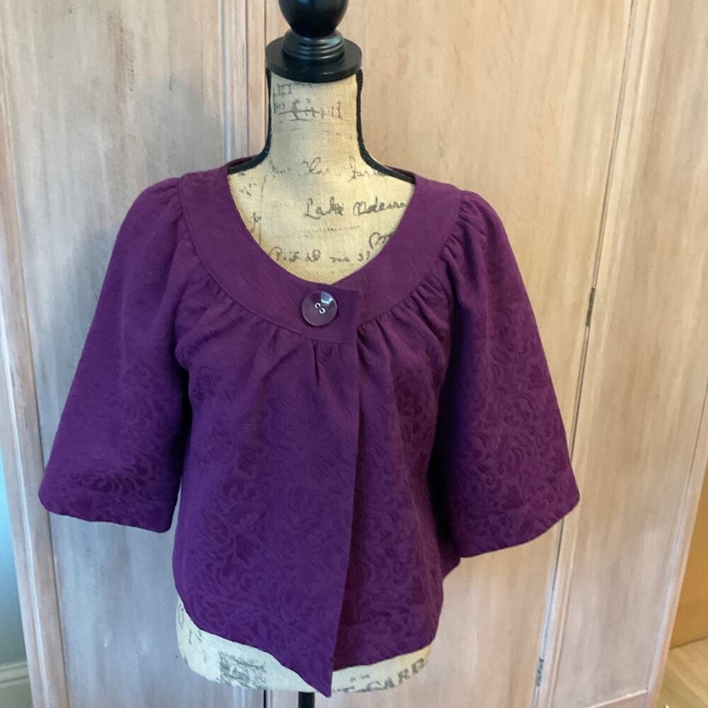 Women’s Y2K crop bell sleeve purple single button jacquard  blazer suit jacket L